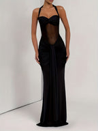 Vestido Largo Halter de Malla Plisada – Elegante, Sensual y Sofisticado