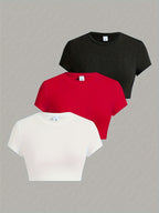 Set de 3 piezas – Camiseta corta + falda/pantalón (navel exposed)