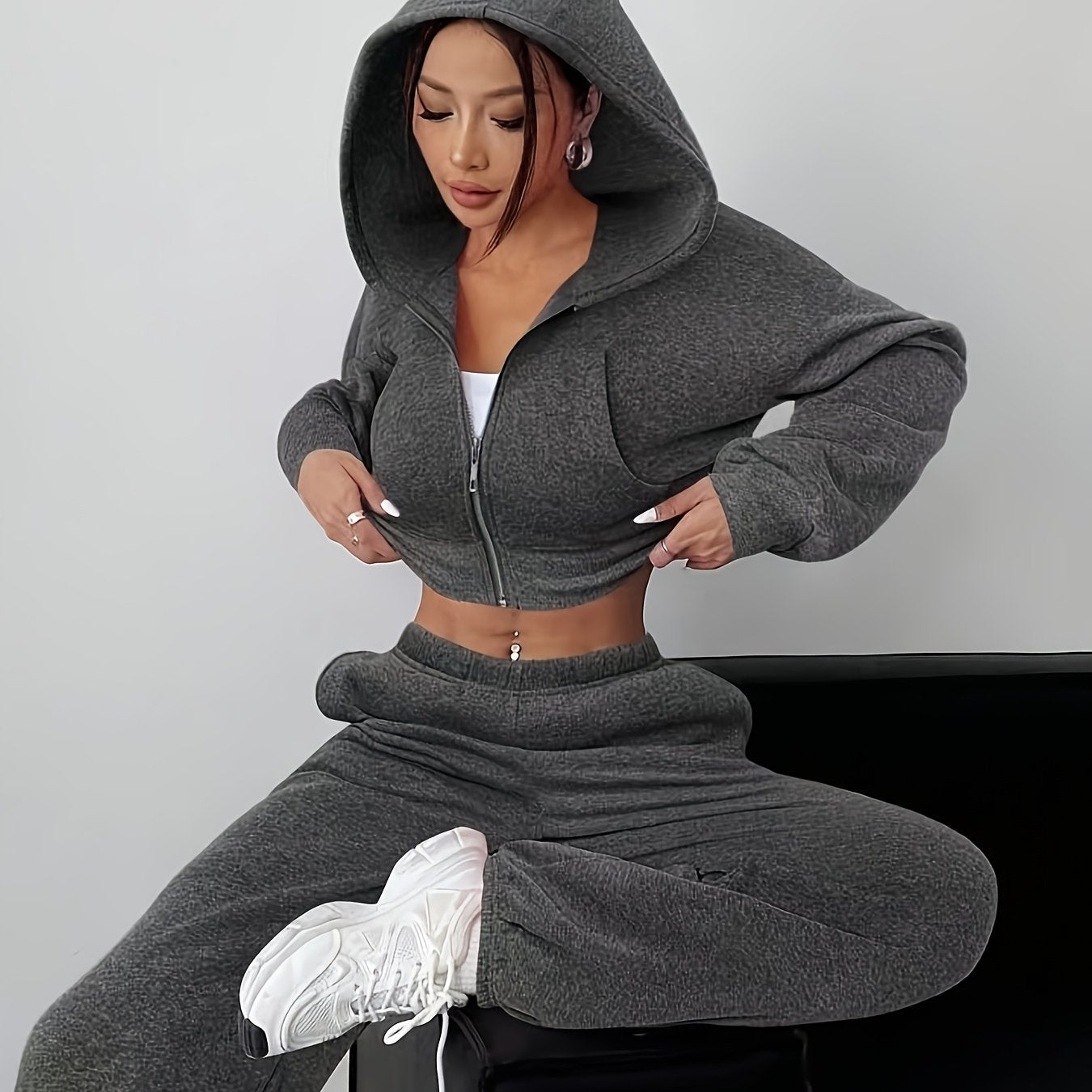 Conjunto de sudadera corta con cremallera