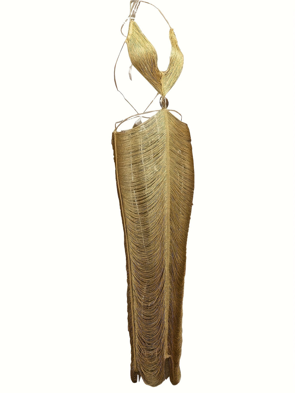 Vestido Largo Halter con Flecos y Abertura – Sexy para Eventos Nocturnos