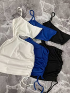 Vestido corto bodycon con tirantes asimétricos – 3 piezas