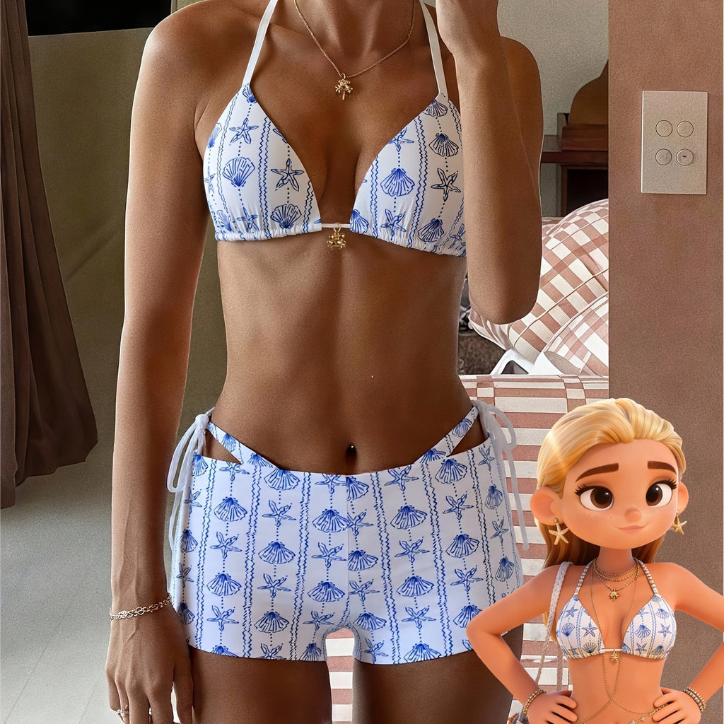 Bikini de tres piezas estilo isla tropical