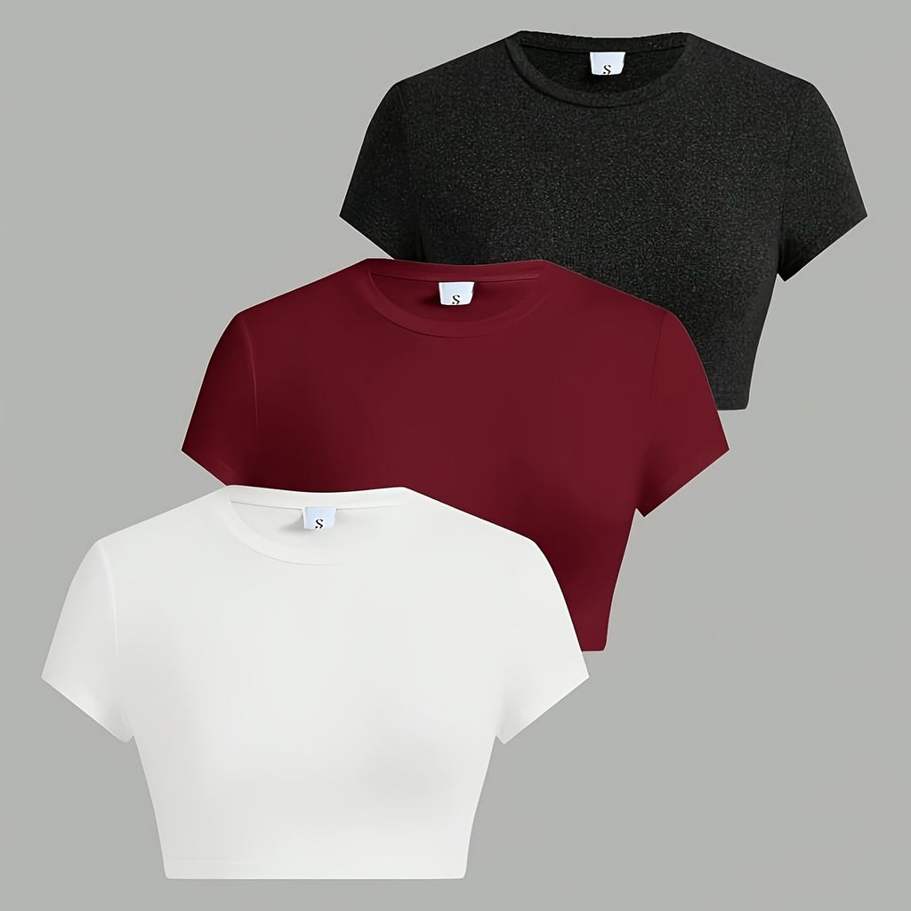 Set de 3 piezas – Camiseta corta + falda/pantalón (navel exposed)