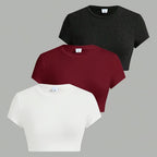 Set de 3 piezas – Camiseta corta + falda/pantalón (navel exposed)