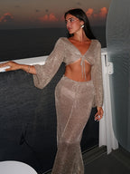 Set playa 2 piezas – Top manga campana + falda larga