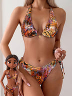 Bikini halter animal print láser.