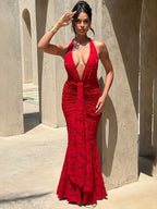 Vestido Sirena con Escote Profundo y Espalda Abierta – Elegante para Bodas & Eventos