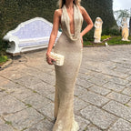 Vestido largo con espalda descubierta, cuello halter