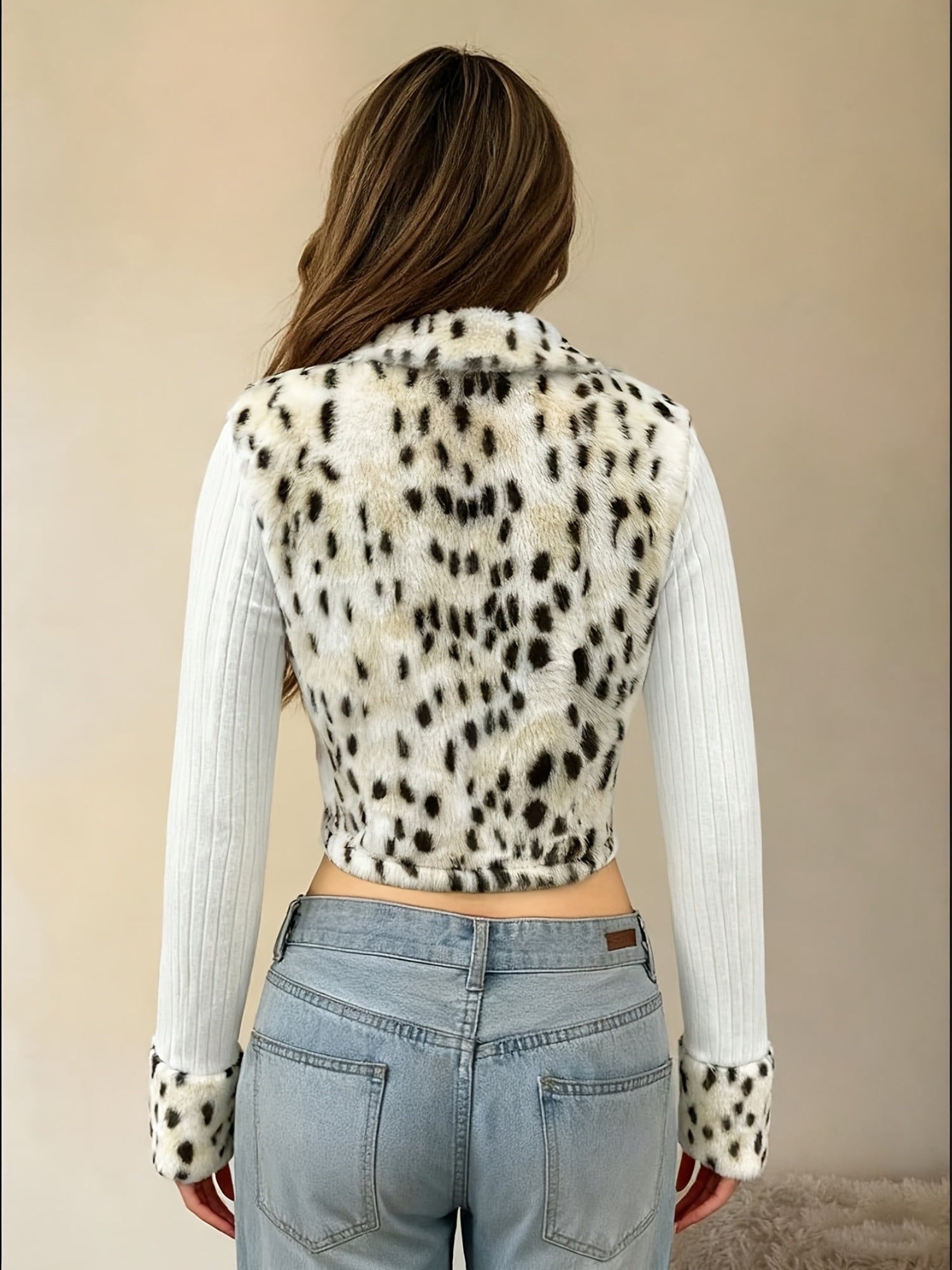 Abrigo corto de leopardo estilo Y2K