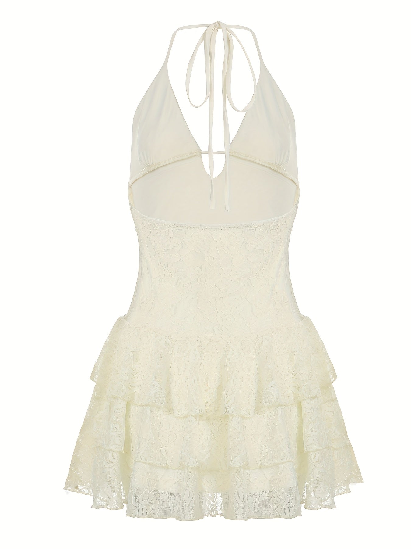 Vestido Halter con Espalda Descubierta y Capas de Encaje – Look Romántico y Sofisticado