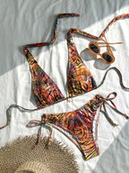 Bikini halter animal print láser.