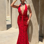 Vestido Sirena con Escote Profundo y Espalda Abierta – Elegante para Bodas & Eventos