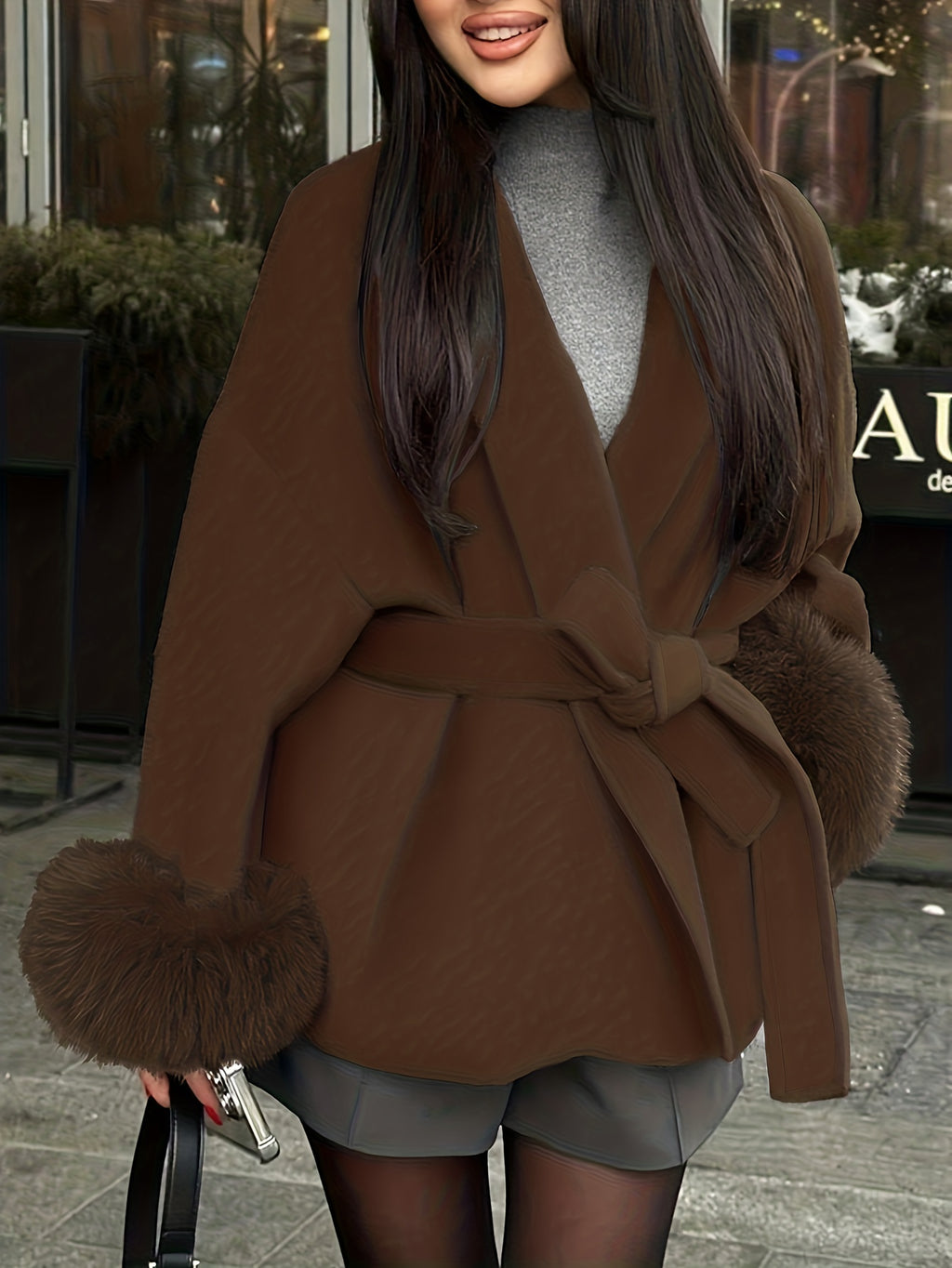 Abrigo kimono con cinturón