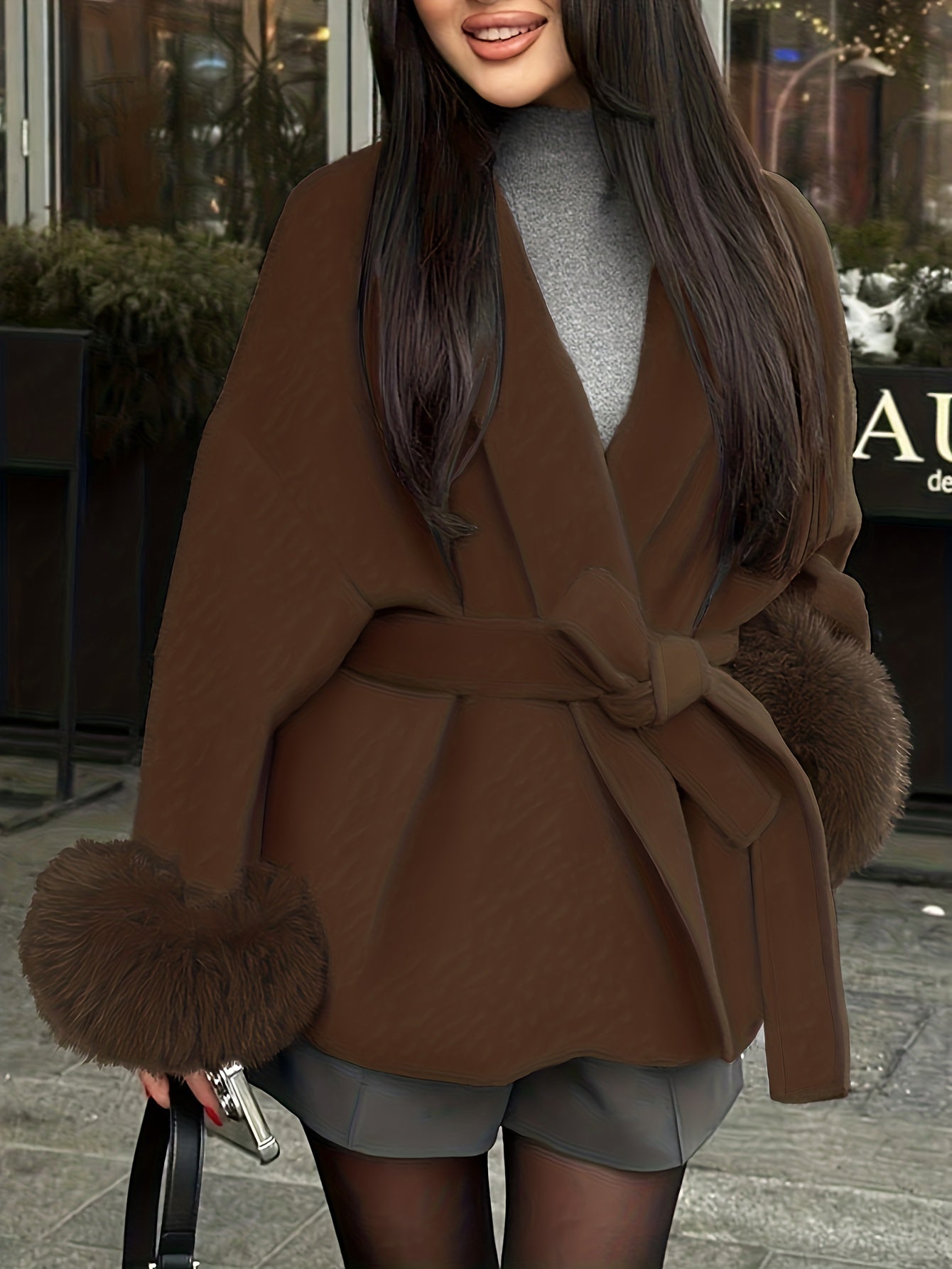 Abrigo kimono con cinturón