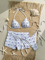 Bikini de tres piezas estilo isla tropical