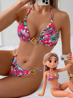 Bikini sexy con copa triangular y braga de corte alto