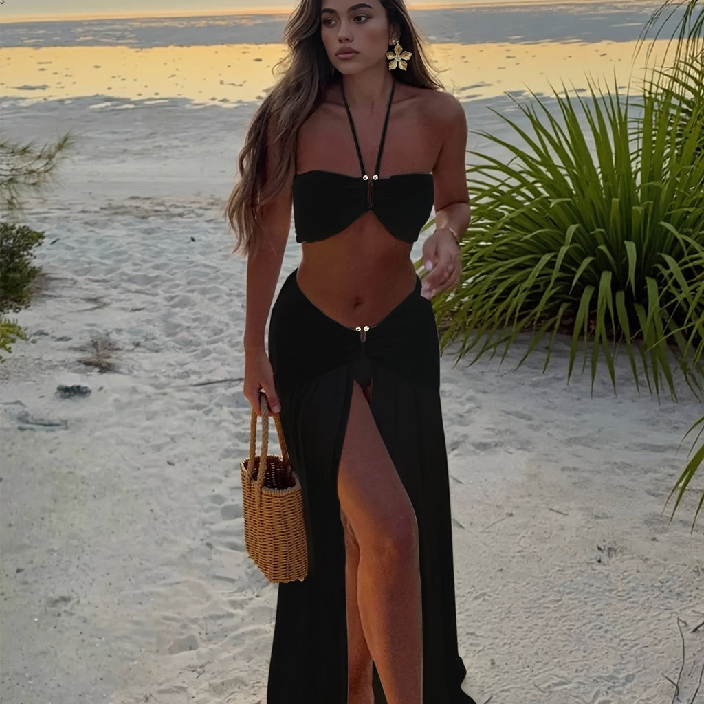 Bikini 3 piezas con aro metálico en U + falda semitransparente