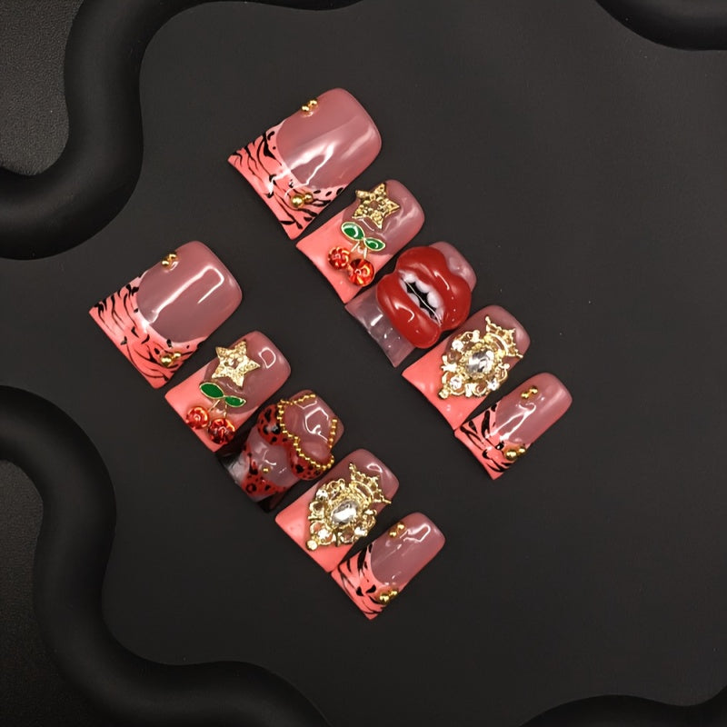 Uñas postizas 3D estilo bikini labios cereza