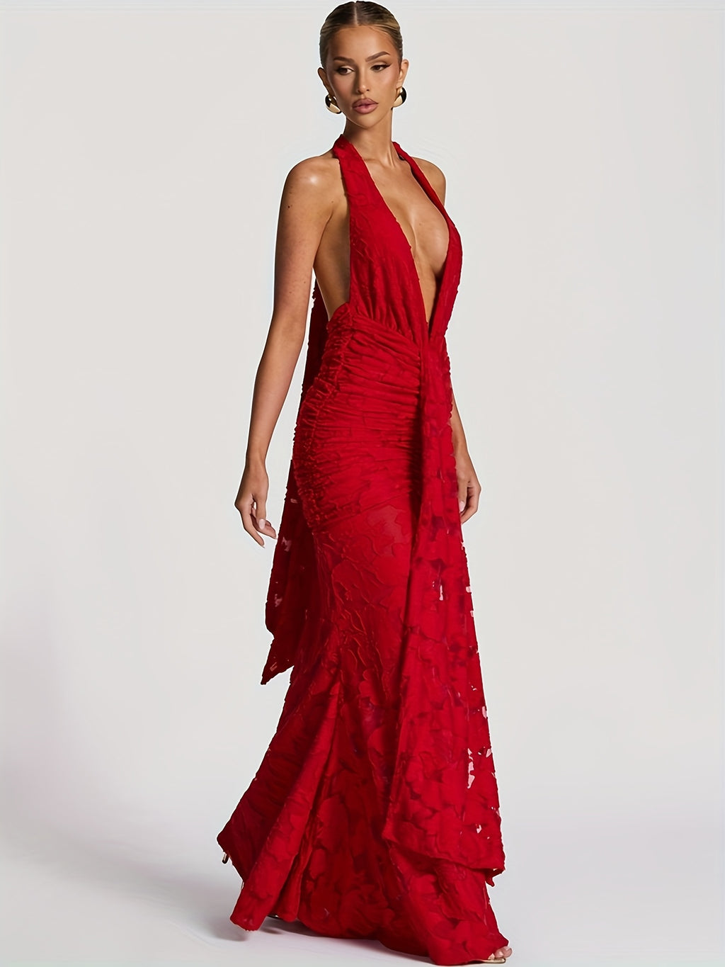 Vestido Sirena con Escote Profundo y Espalda Abierta – Elegante para Bodas & Eventos