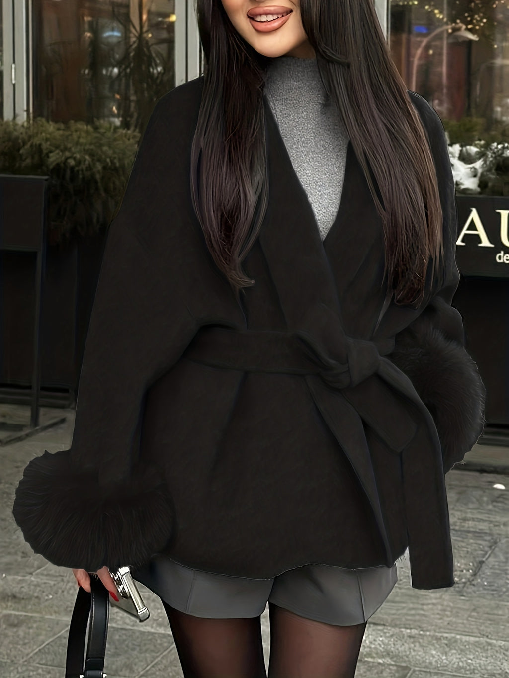 Abrigo kimono con cinturón