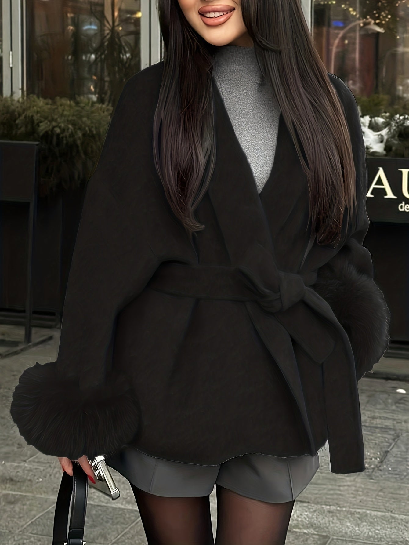 Abrigo kimono con cinturón