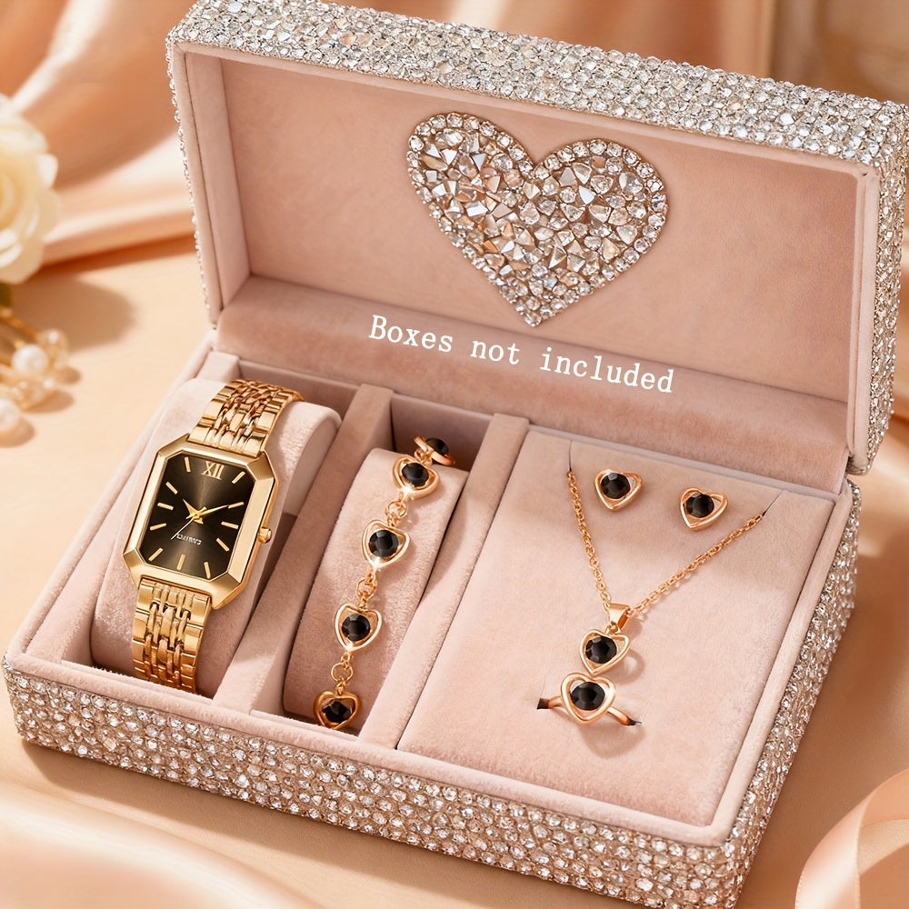 Set Reloj Cuadrado y Joyas para Mujer - 6 Piezas Elegantes