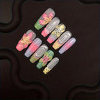 Uñas postizas cuadradas 3D florales