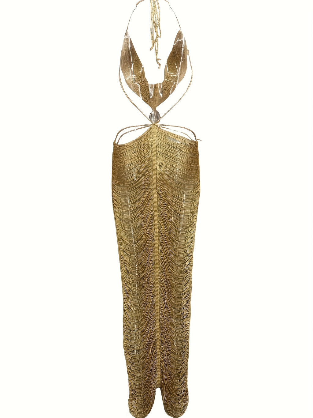 Vestido Largo Halter con Flecos y Abertura – Sexy para Eventos Nocturnos