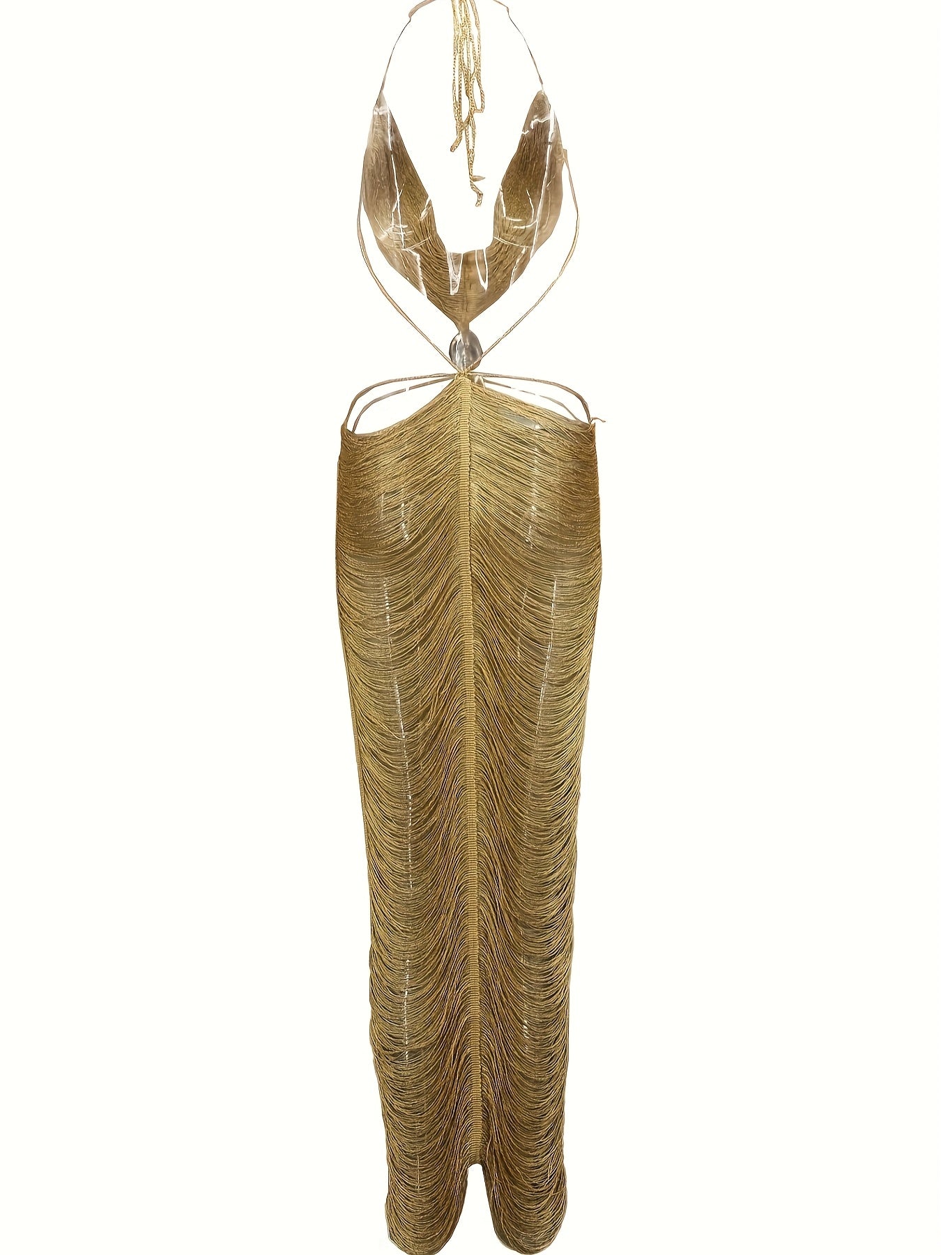 Vestido Largo Halter con Flecos y Abertura – Sexy para Eventos Nocturnos