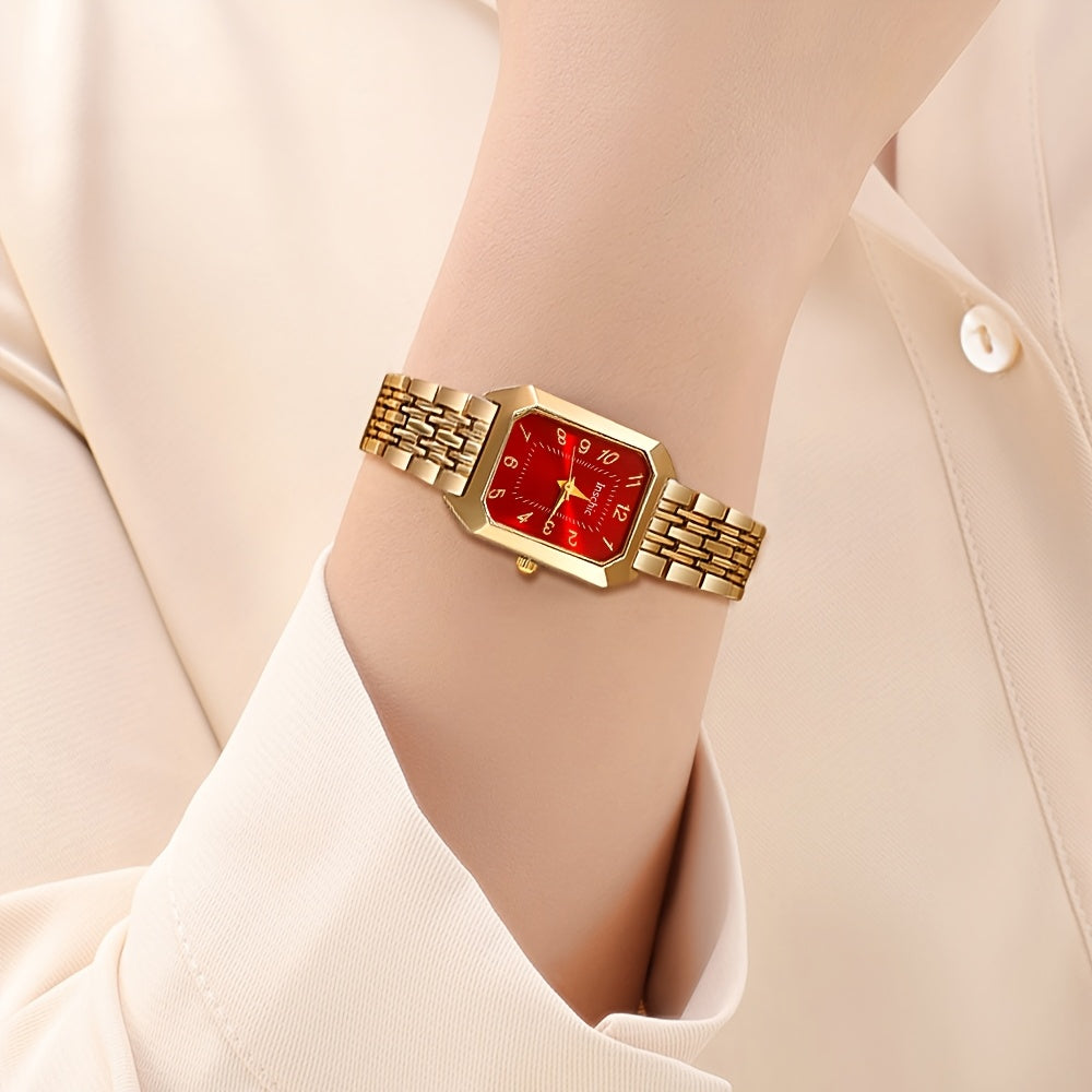 Set Reloj Cuadrado y Joyas para Mujer - 6 Piezas con Collar Corazón