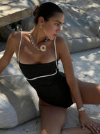 Bañador de Una Pieza Bicolor – Café & Amarillo Estilo Vacaciones