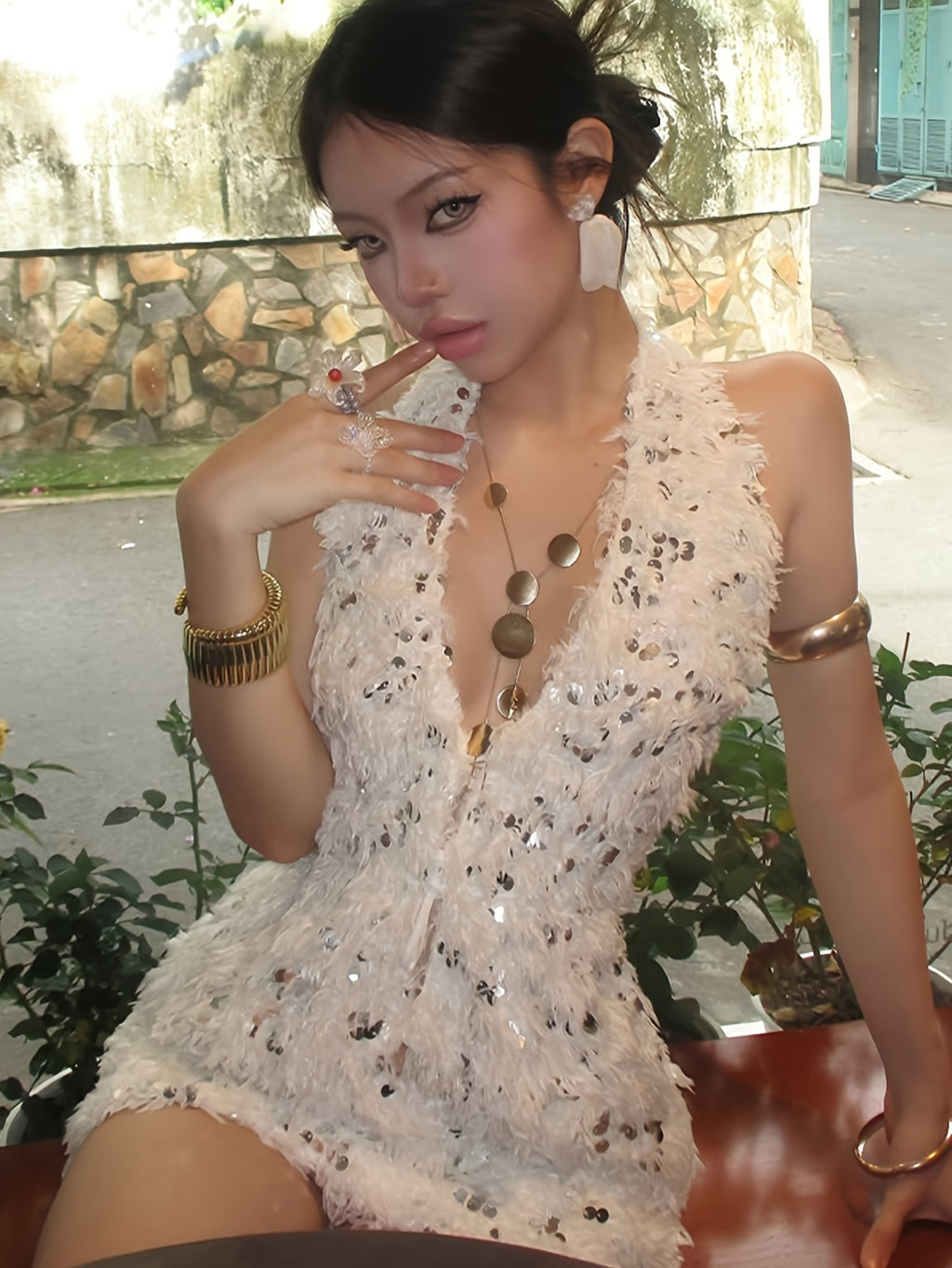 Vestido Corto de Peluche con Lentejuelas – Sexy para Noche & Club