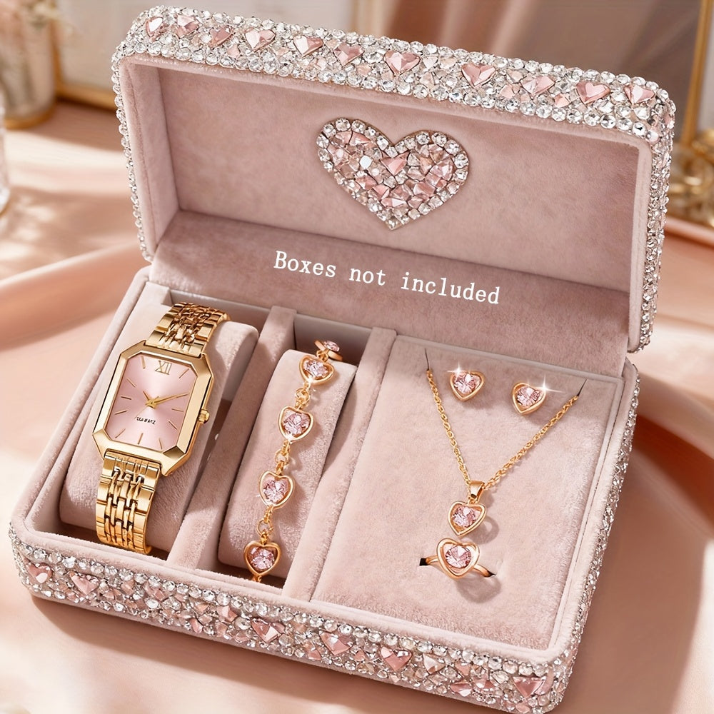 Set Reloj Cuadrado y Joyas para Mujer - 6 Piezas Elegantes