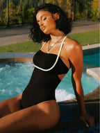 Bañador de Una Pieza Bicolor – Café & Amarillo Estilo Vacaciones