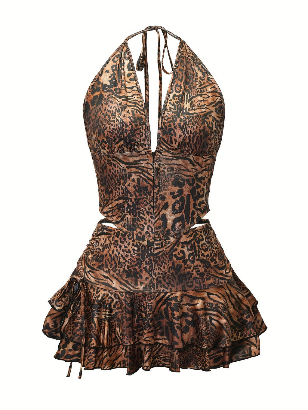 Conjunto Halter Animal Print – Top y Falda de Tiro Bajo Estilo Sexy