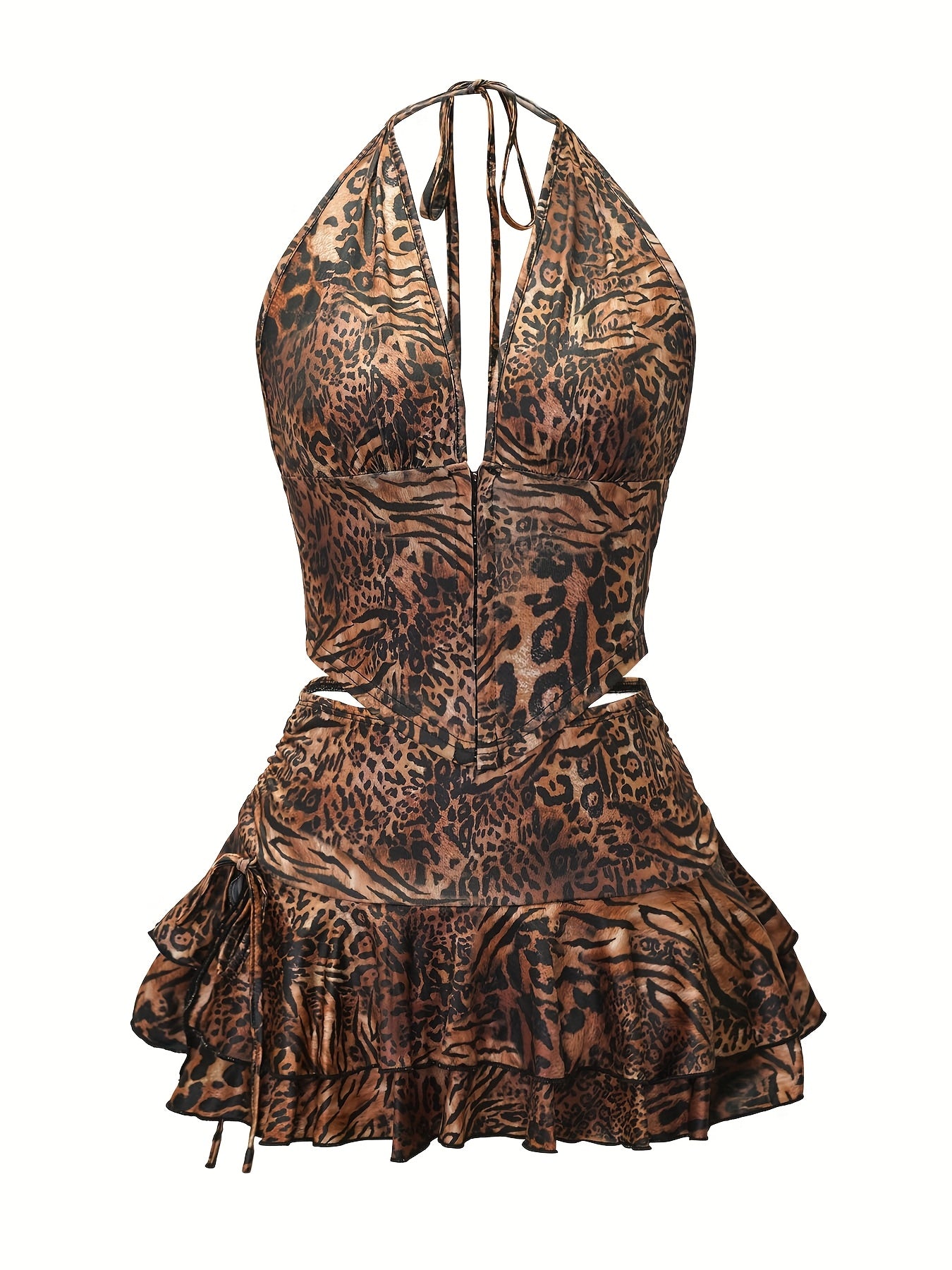 Conjunto Halter Animal Print – Top y Falda de Tiro Bajo Estilo Sexy
