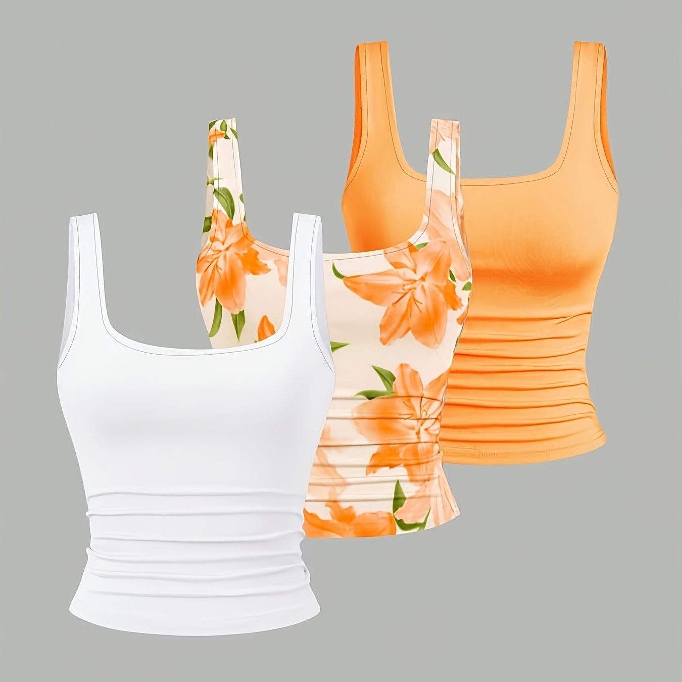 Camisetas de tirantes plisadas – Set de 3 piezas