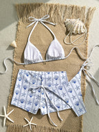 Bikini de tres piezas estilo isla tropical