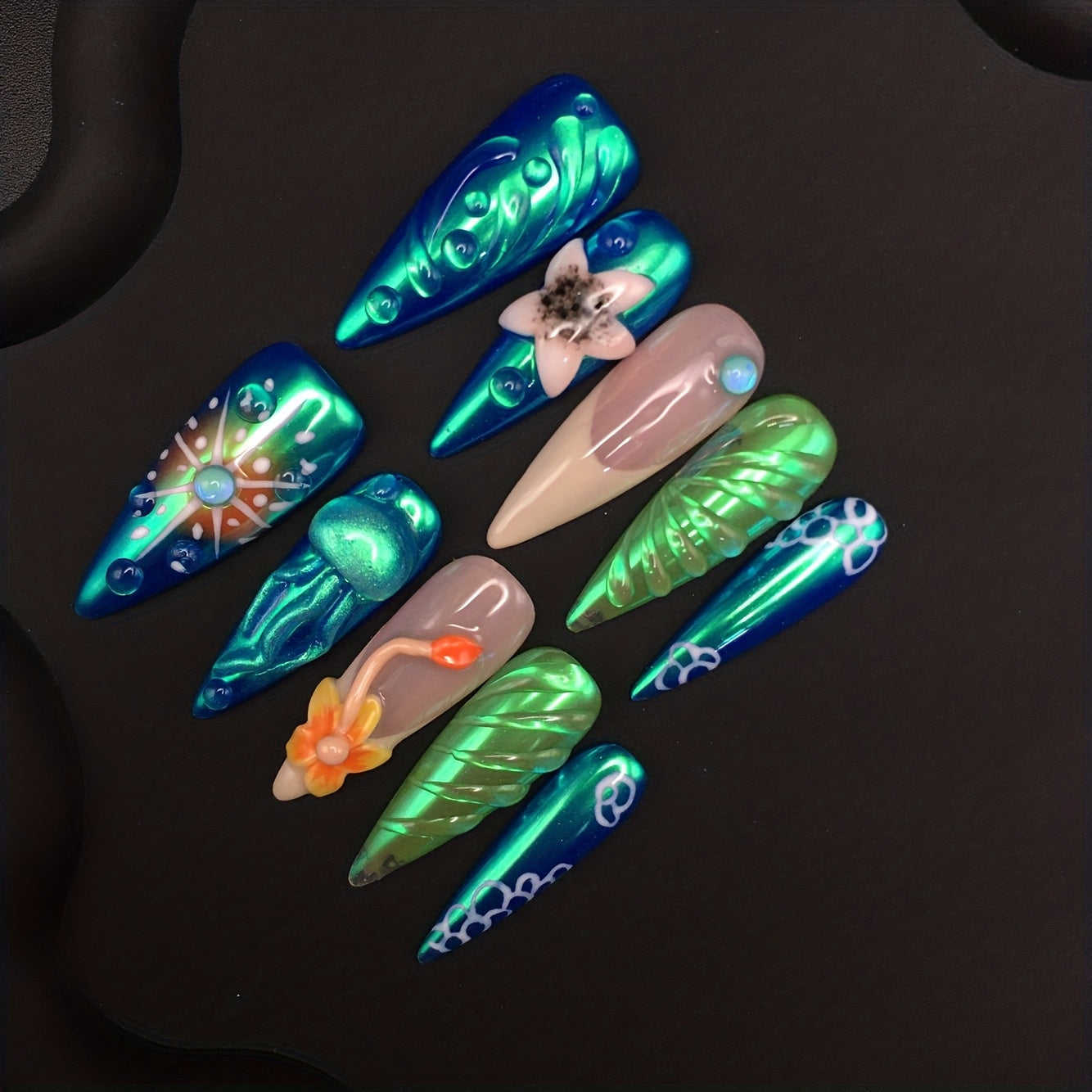 Uñas postizas 3D estilo océano – Medusas y estrellas