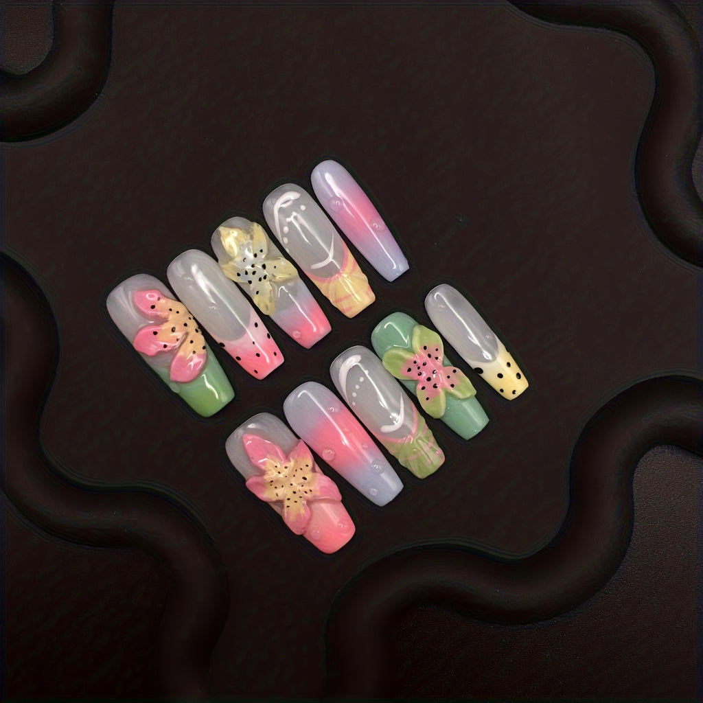 Uñas postizas cuadradas 3D florales