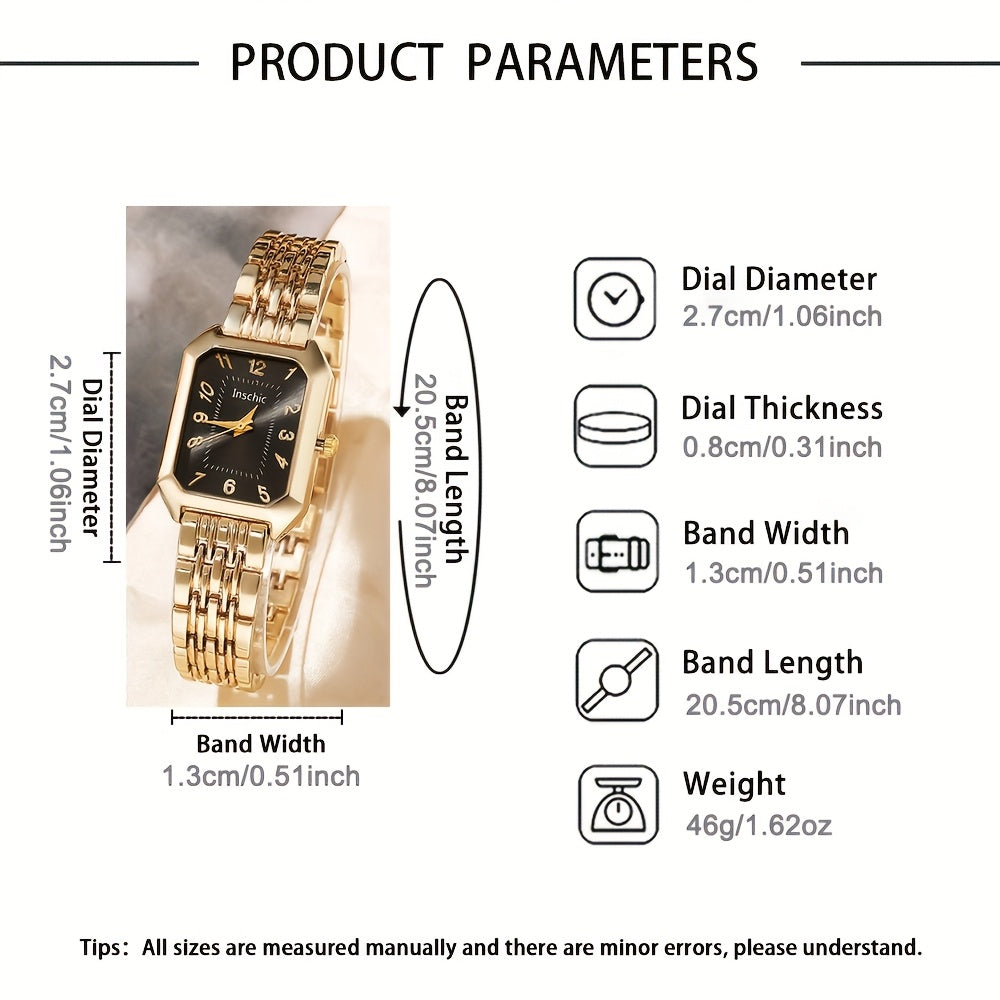 Set Reloj Cuadrado y Joyas para Mujer - 6 Piezas con Collar Corazón