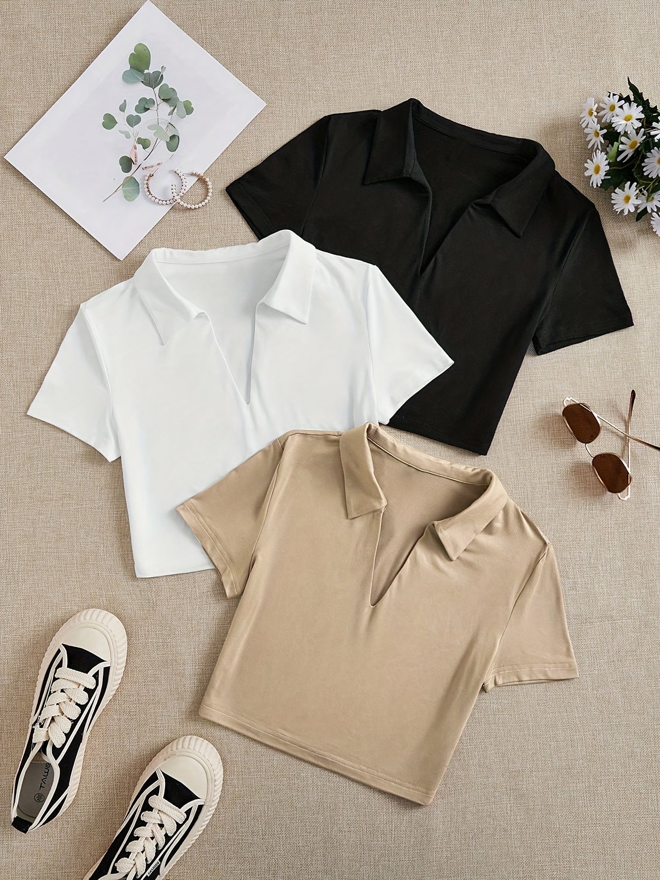 Pack de 3 camisetas crop V-neck – Slim Fit