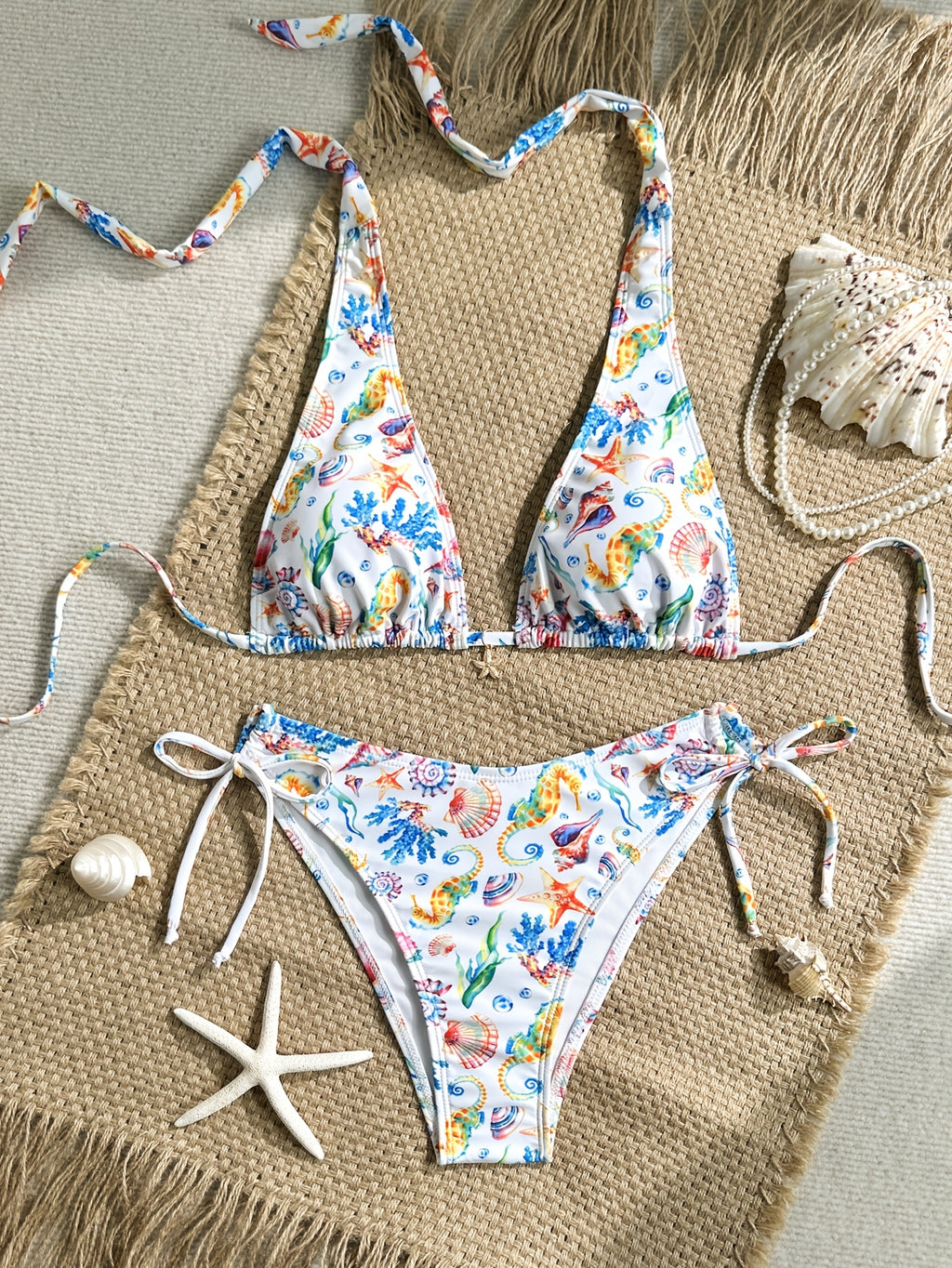 Bikini halter con estampado dopamina