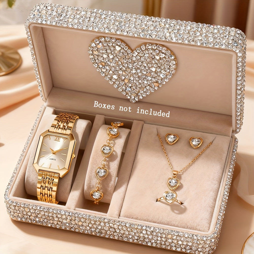 Set Reloj Cuadrado y Joyas para Mujer - 6 Piezas Elegantes