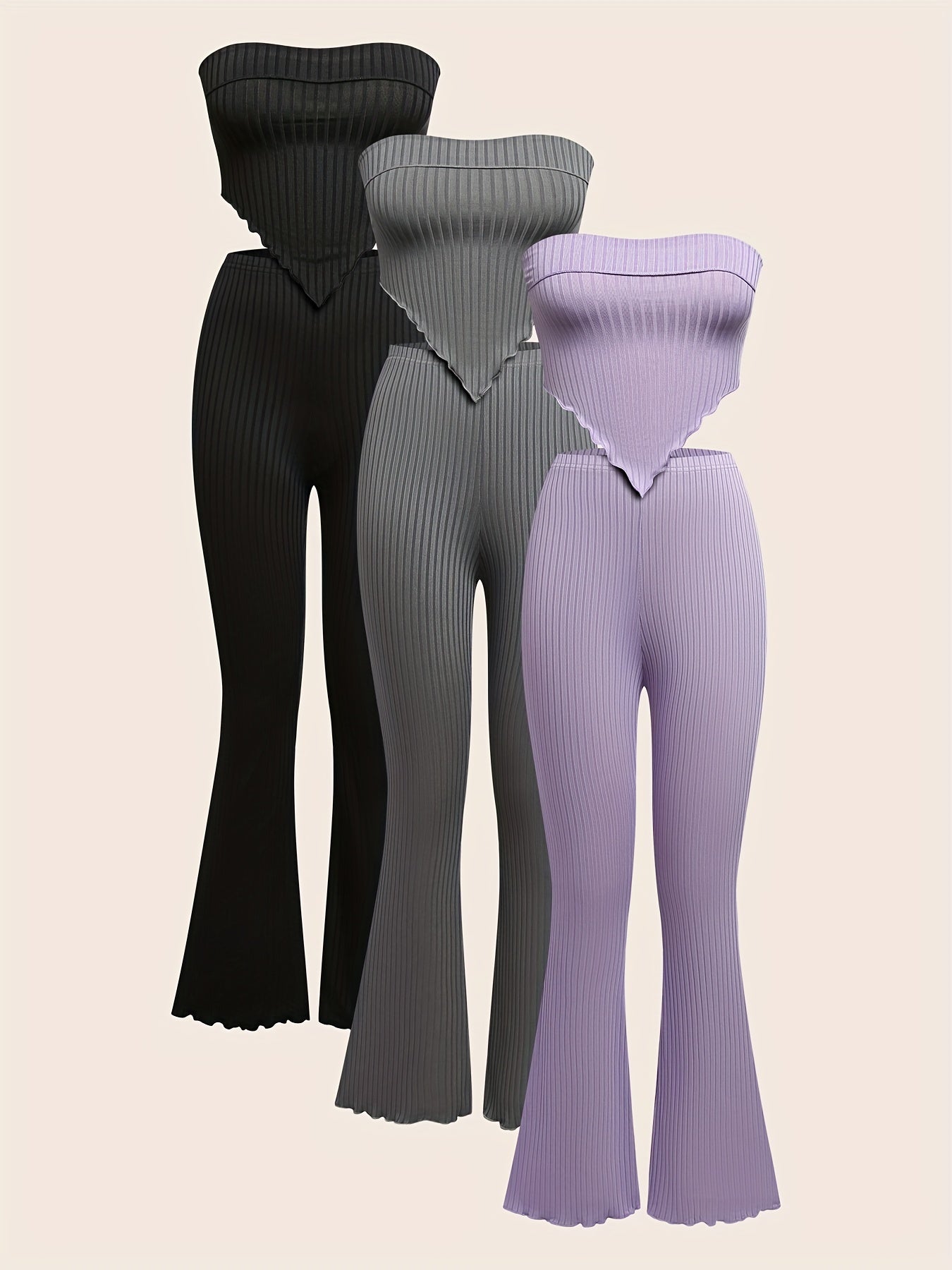 Set 3 Piezas · Top Strapless + Pantalón Acampanado