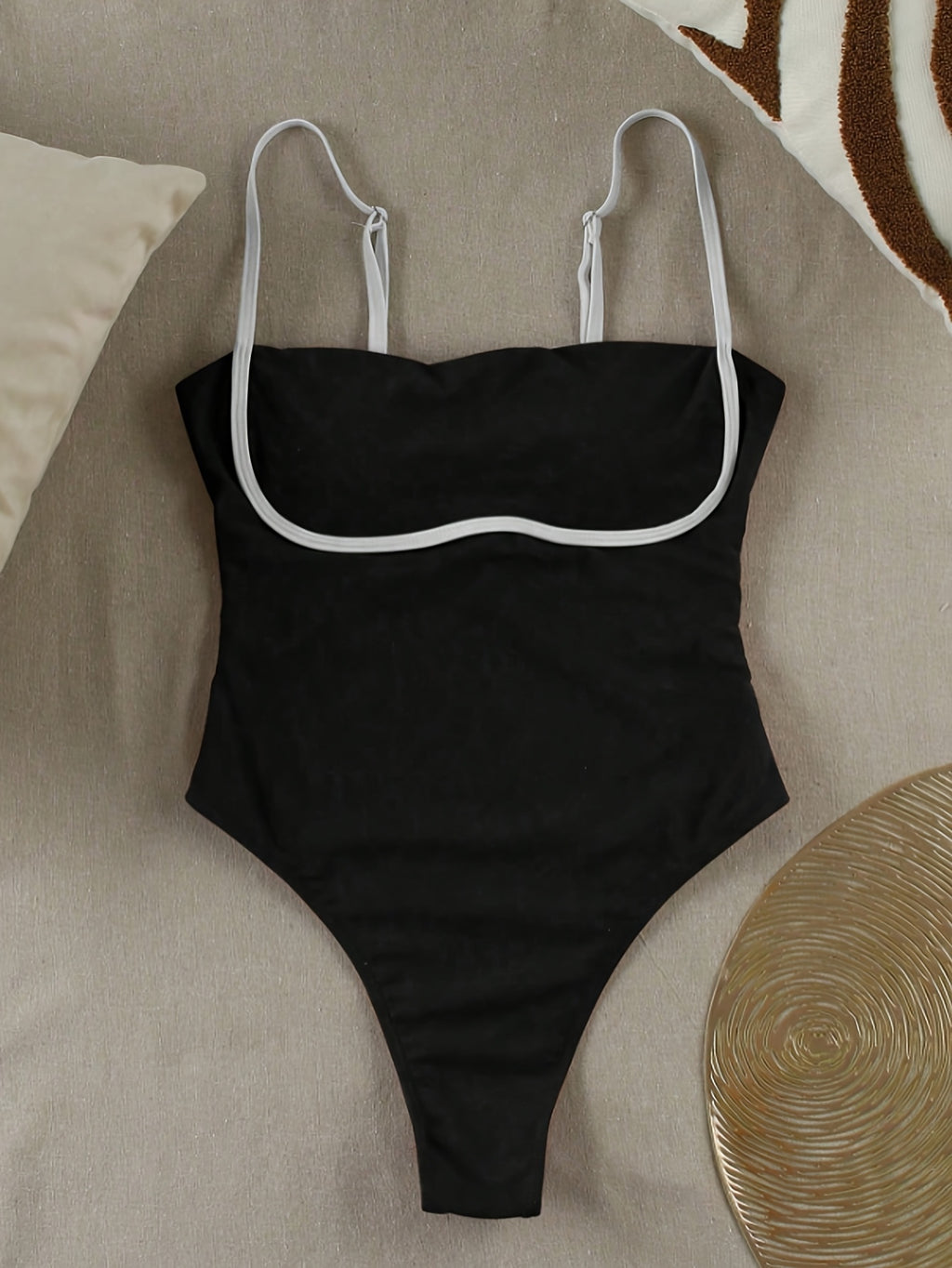 Bañador de Una Pieza Bicolor – Café & Amarillo Estilo Vacaciones