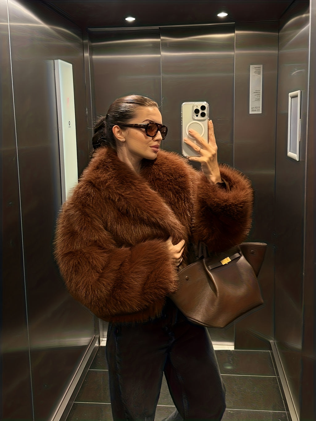 Abrigo sintético con cuello alto y botones