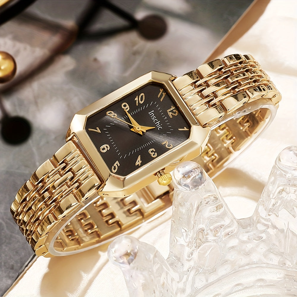 Set Reloj Cuadrado y Joyas para Mujer - 6 Piezas con Collar Corazón