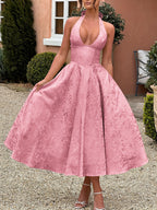 Vestido Largo Estilo Francés con Escote Profundo y Lazada – Elegante para Eventos