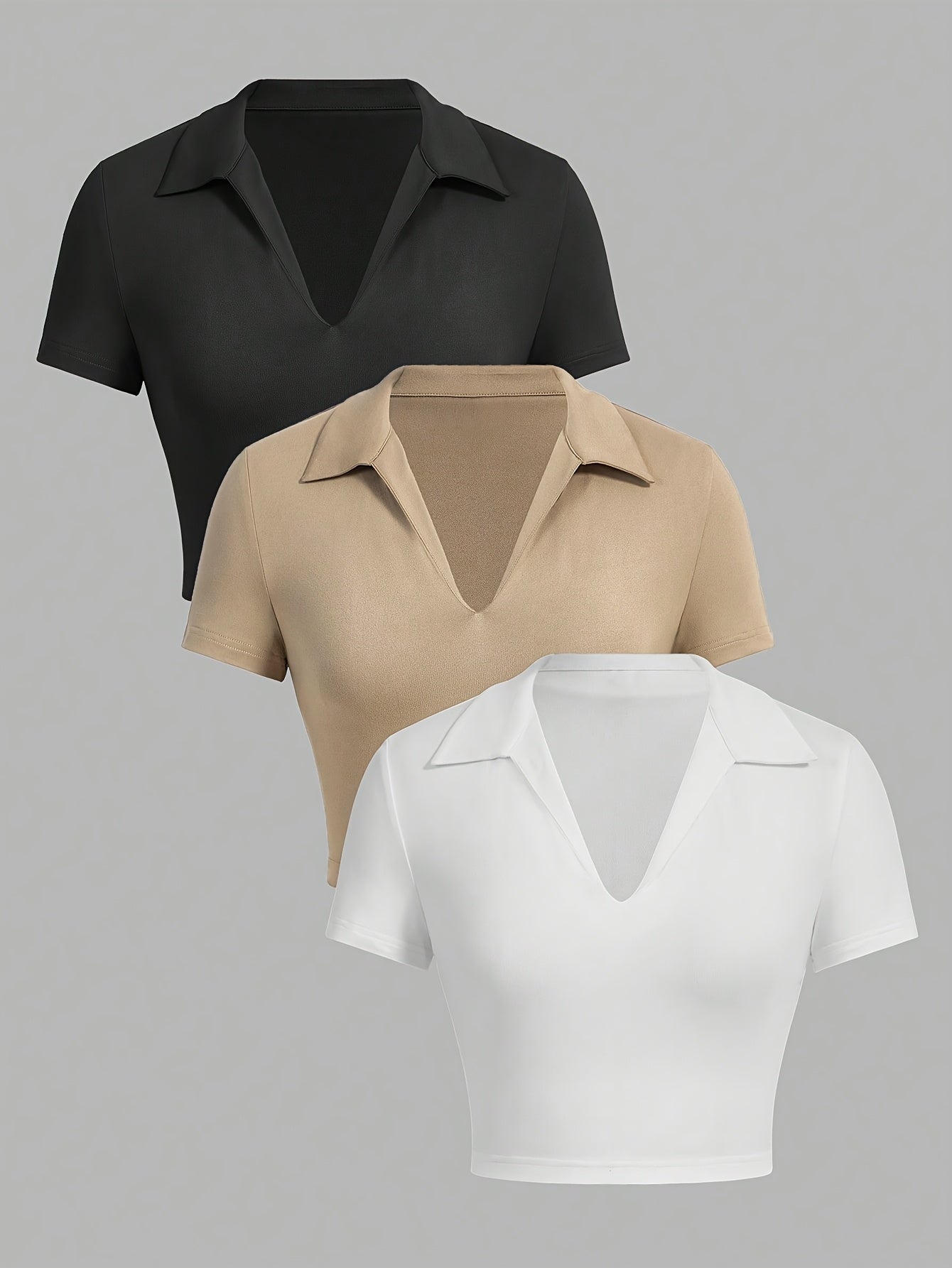 Pack de 3 camisetas crop V-neck – Slim Fit